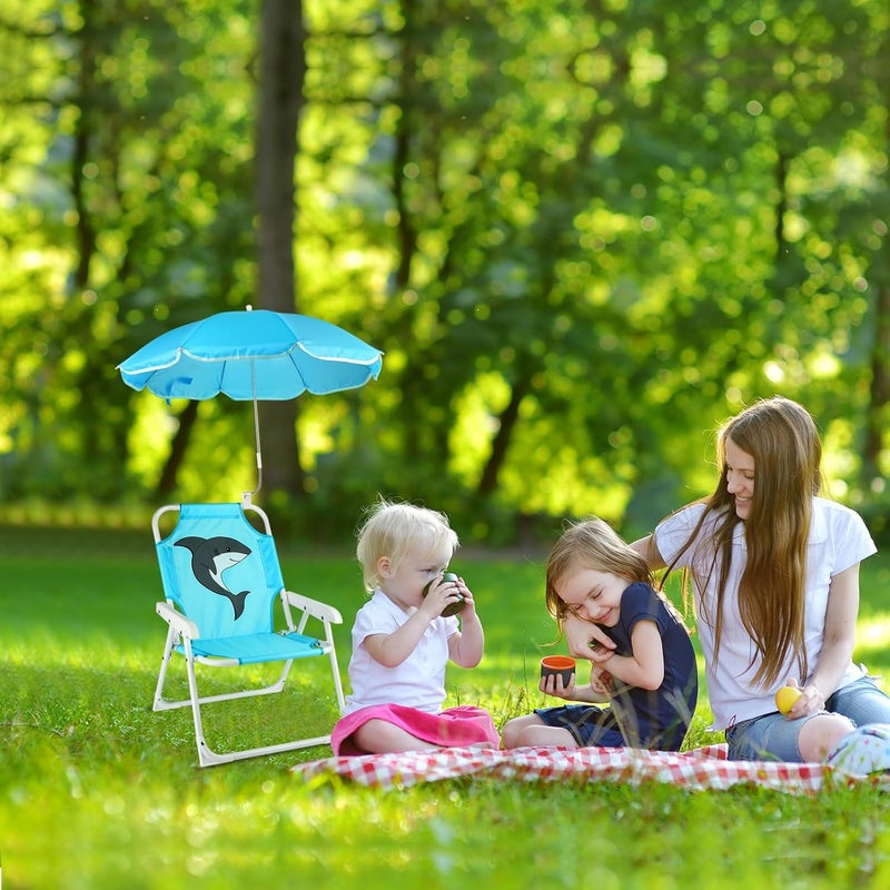 PLULON Kids Beach Chair with Umbrella Folding Lawn and Camping Chair with Summer Shade for Beach, Pool, Travel and Outdoor (for 1-5 Years Old) - Image 2